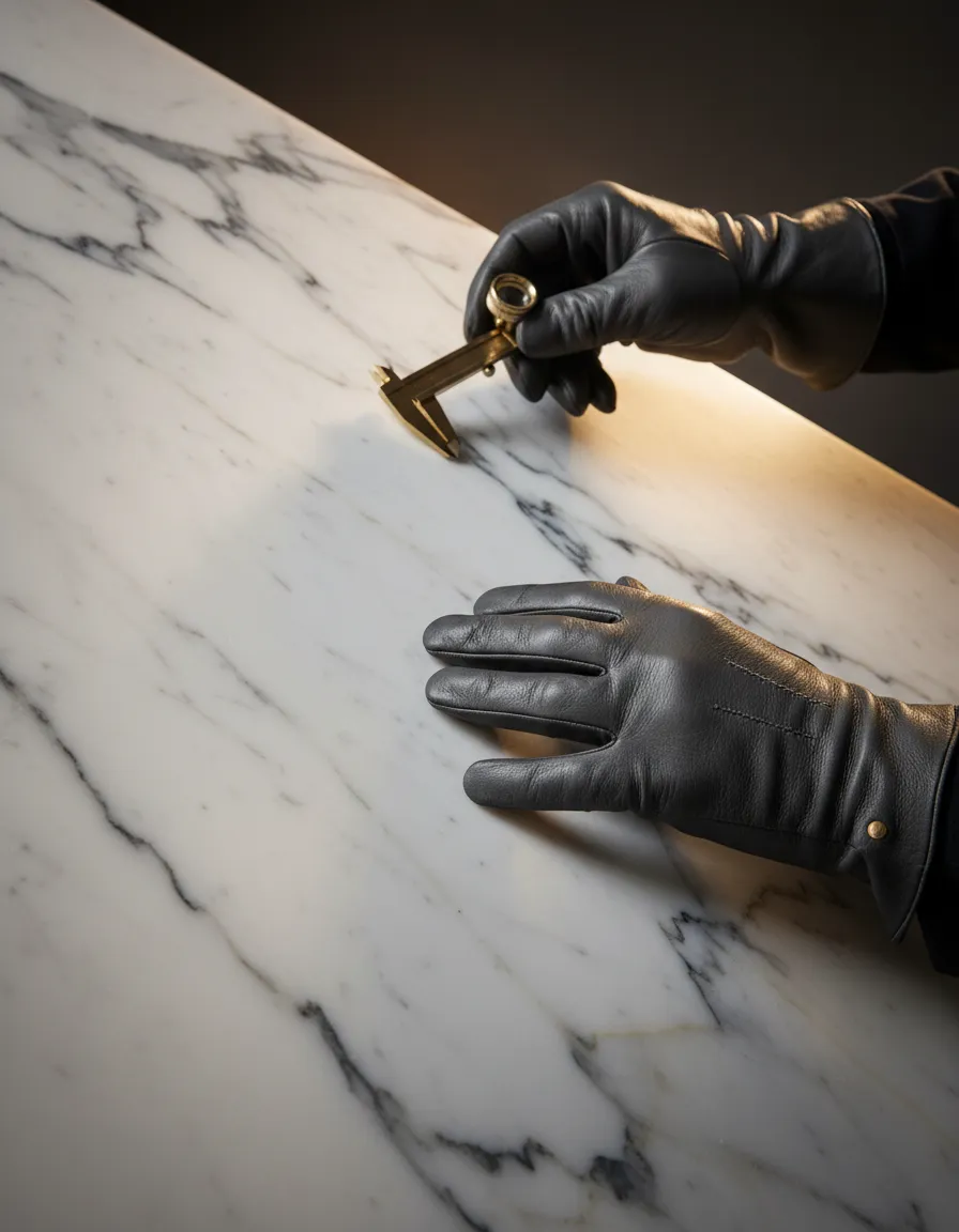 Marble slab selection and veining matching process