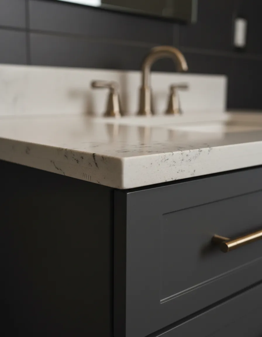 Luxurious quartz bathroom vanity highlighting long-term beauty and low maintenance finish