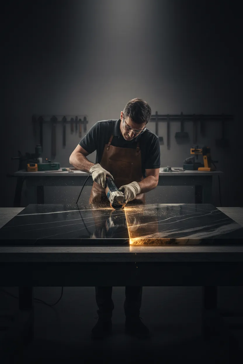 Precision stone cutting for engineered stone countertops