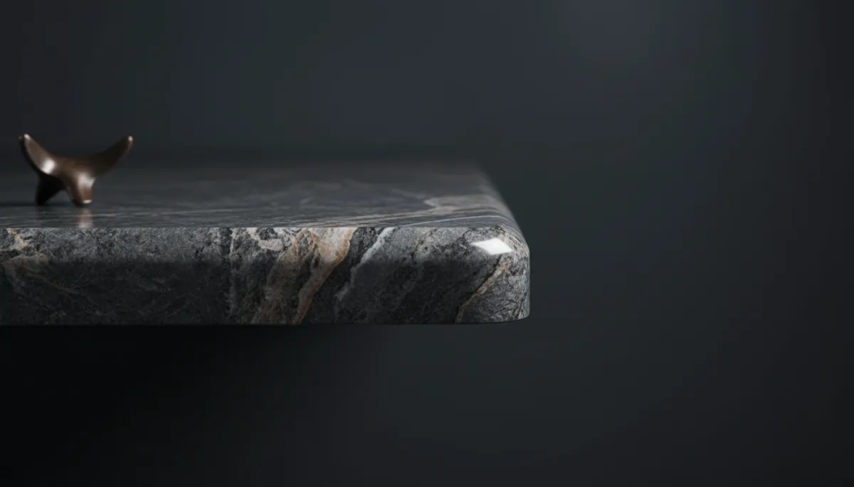 Architectural detailing of natural stone countertop edge