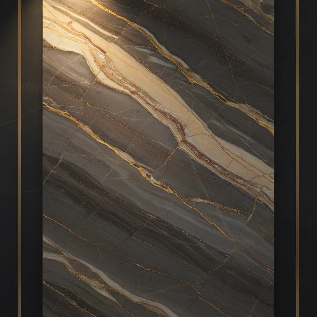 Close-up detail of premium stone veining and high-end interior finishing