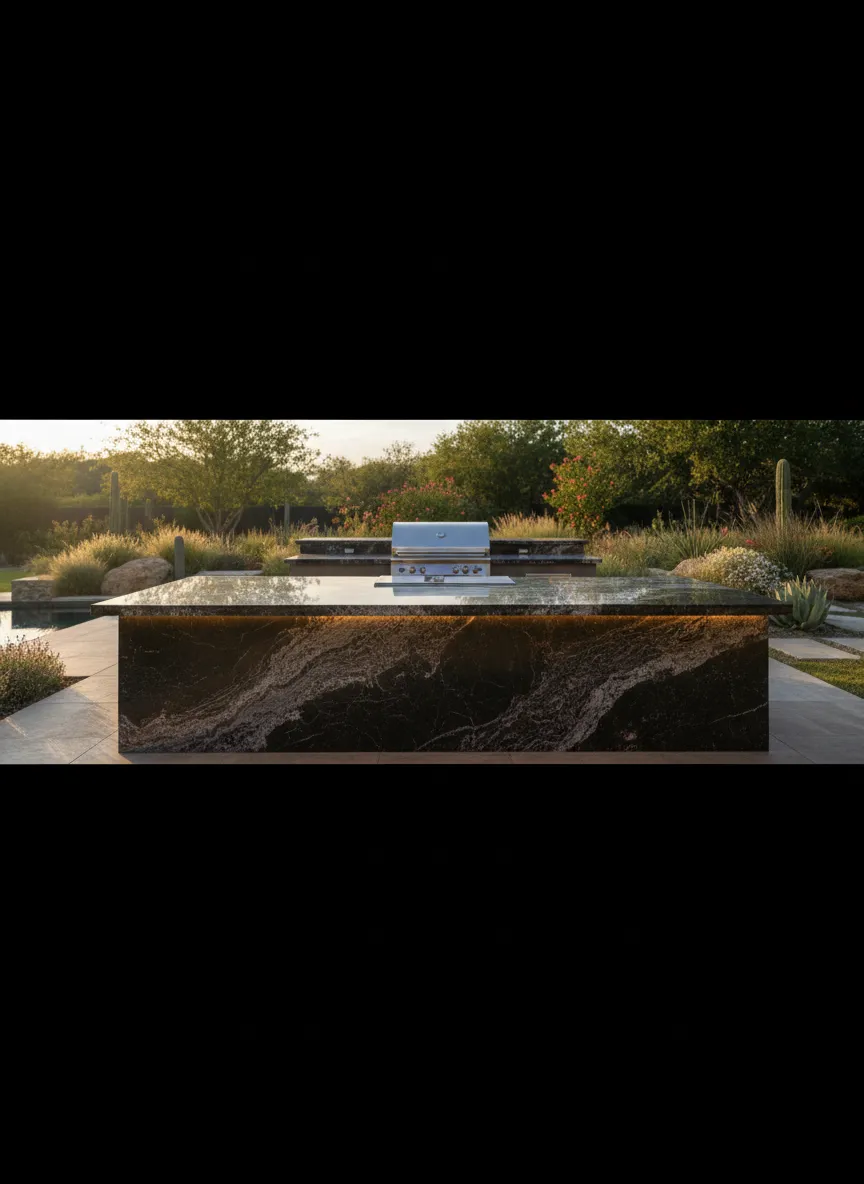 Outdoor granite summer kitchen in Sugar Land Texas