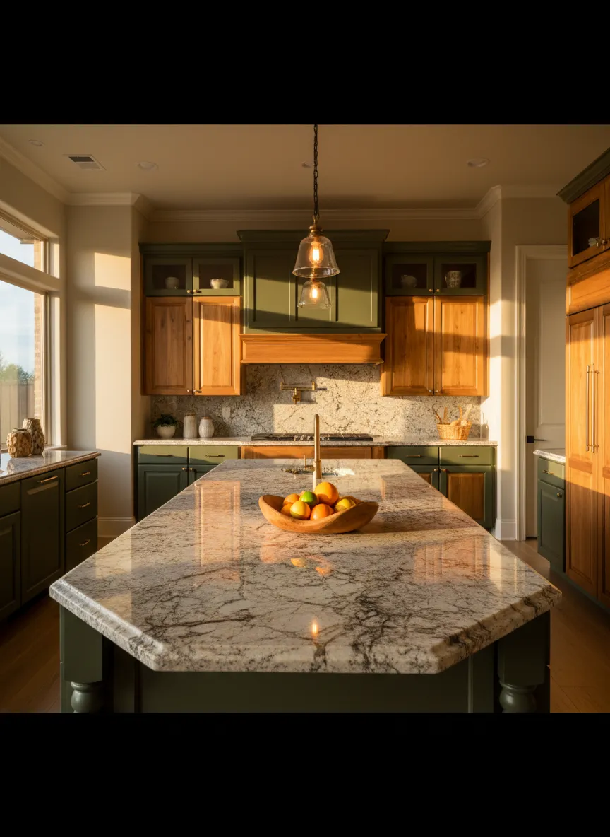 Luxurious natural granite countertop installation in a high-end Texas home