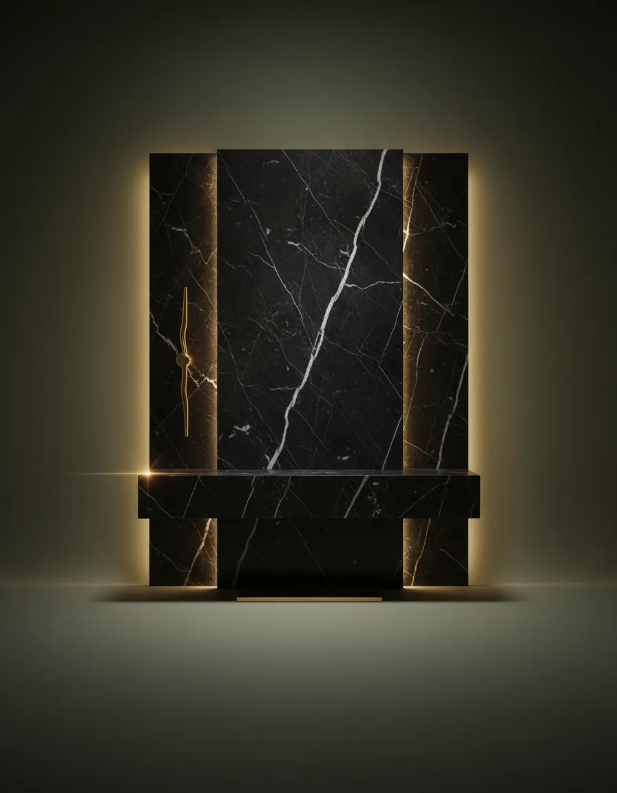 Nero Marquina dark marble custom installation
