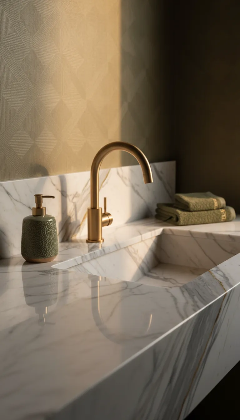 Statuario marble vanity detail
