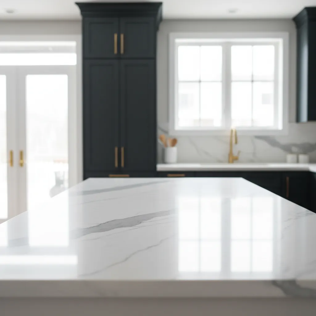 Heat resistant marble countertop in a pristine kitchen