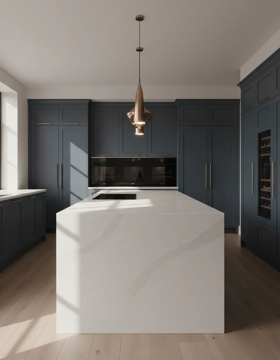 Sleek quartz kitchen island
