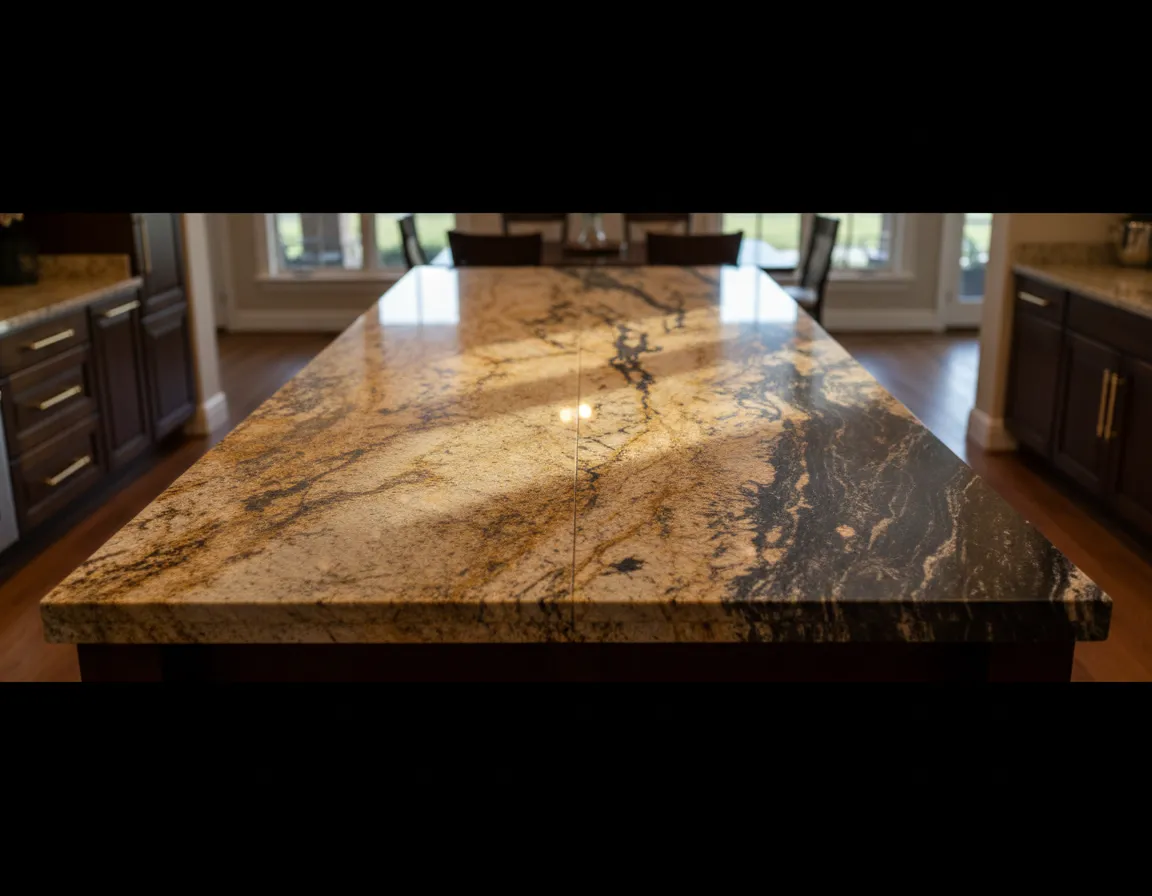 Seamless joining of two granite countertop pieces, displaying structural integrity and precise engineering.