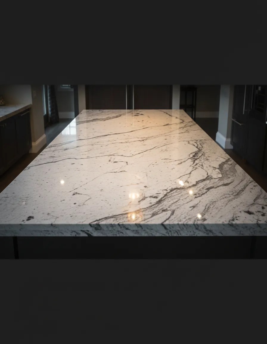 Sprawling custom granite kitchen island installed in Kingwood, Texas