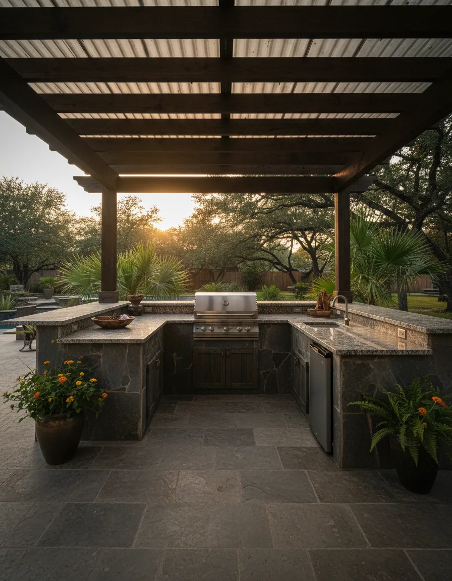 Durable outdoor granite kitchen for Texas weather