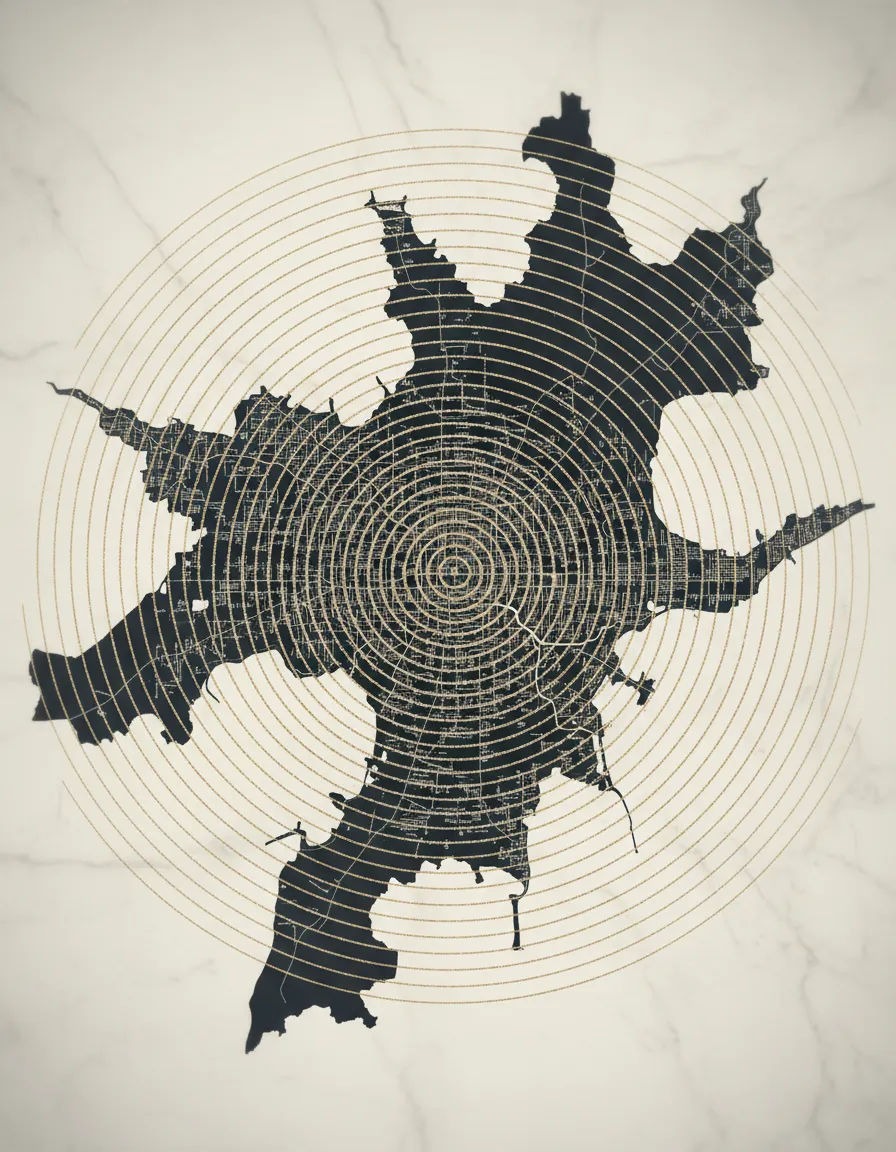 Abstract map showcasing the Greater Houston area and Memorial service radius