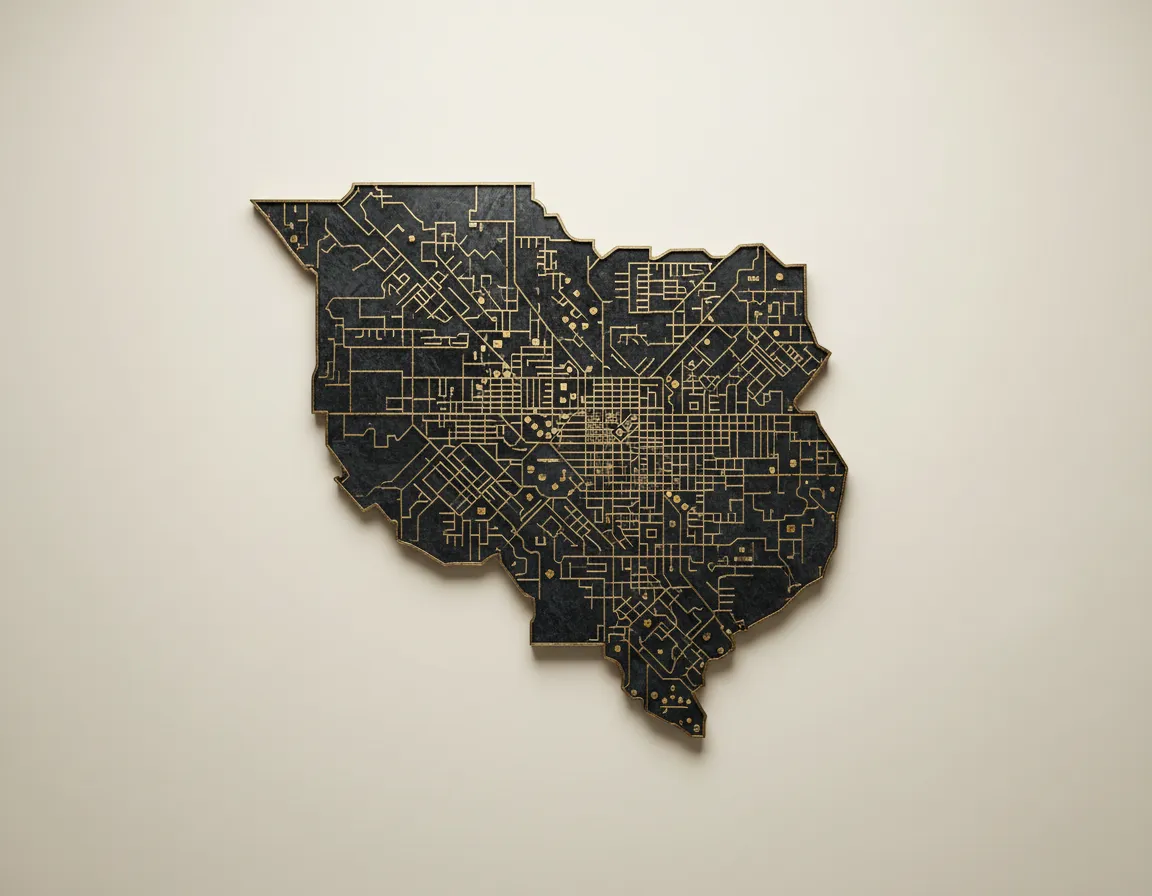 Abstract architectural outline representing Houston regional service areas for custom granite