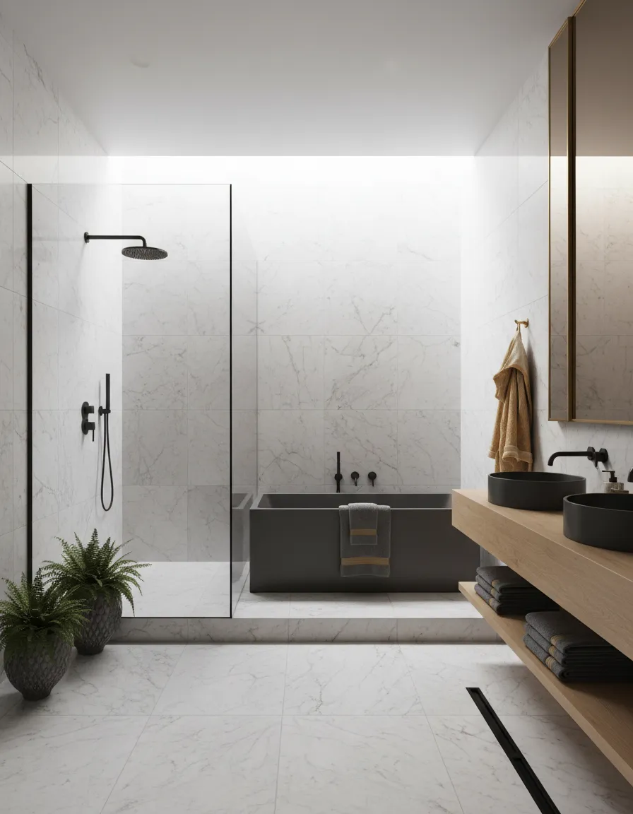 Luxury bathroom remodeling featuring a spa-like retreat with seamless glass and resilient materials