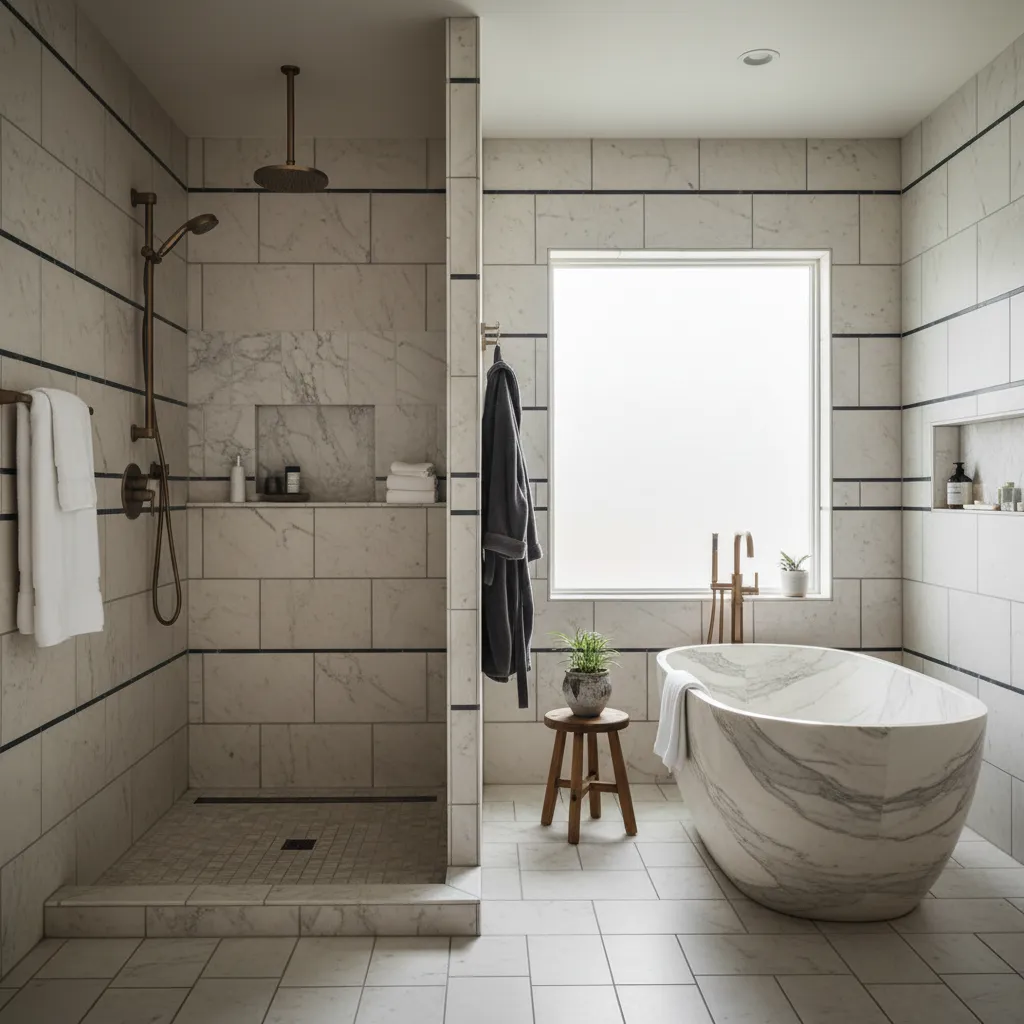 Master bathroom renovation showcasing stonework in Texas