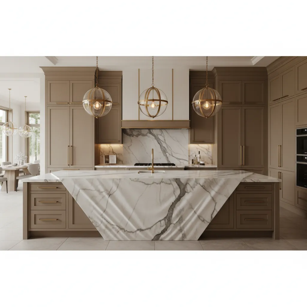 Architectural kitchen remodel with custom stone island