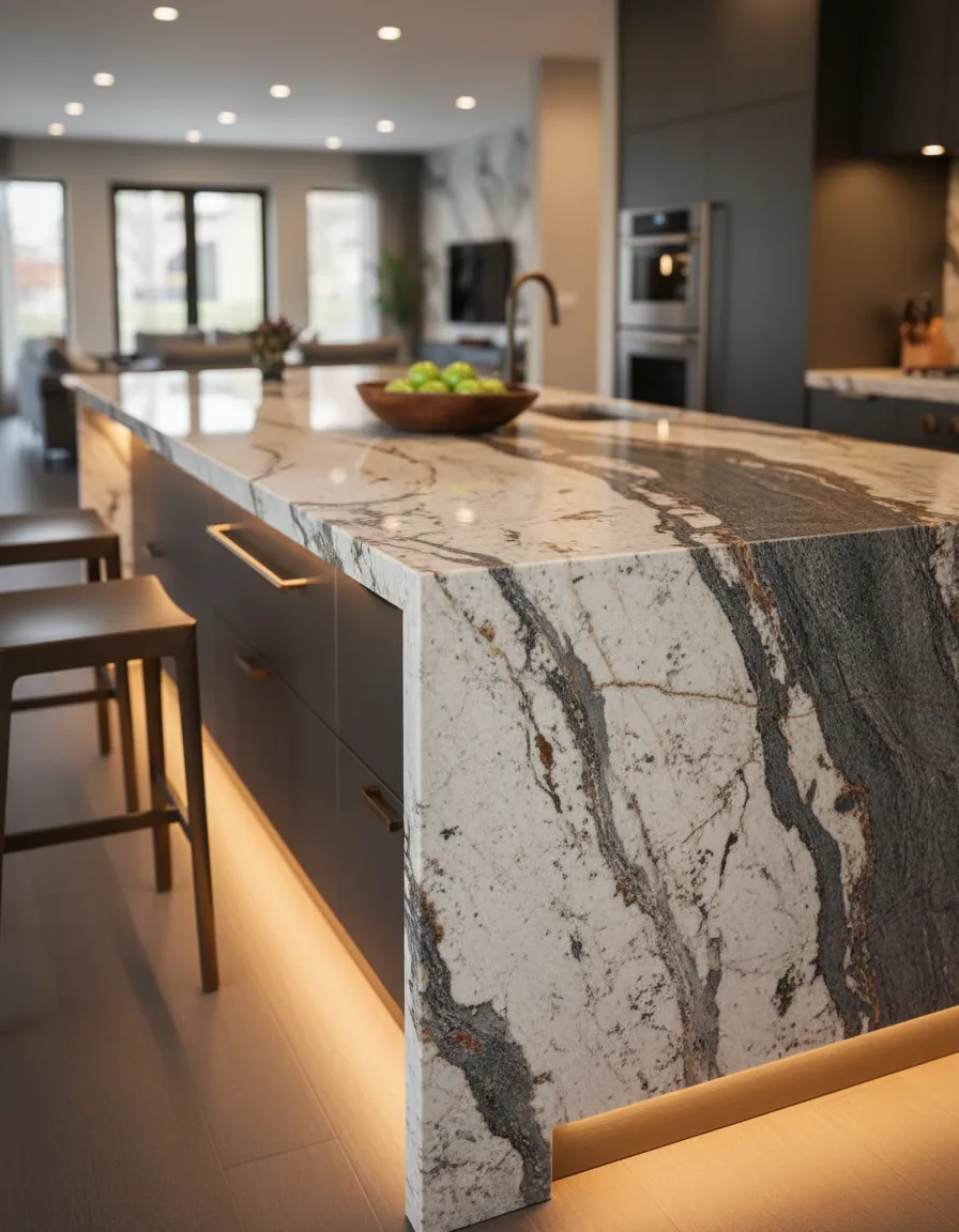 Natural granite countertop showing heat resistance