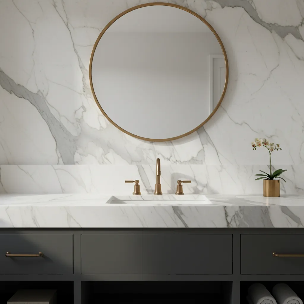 Luxurious marble vanity tops with intricate veining