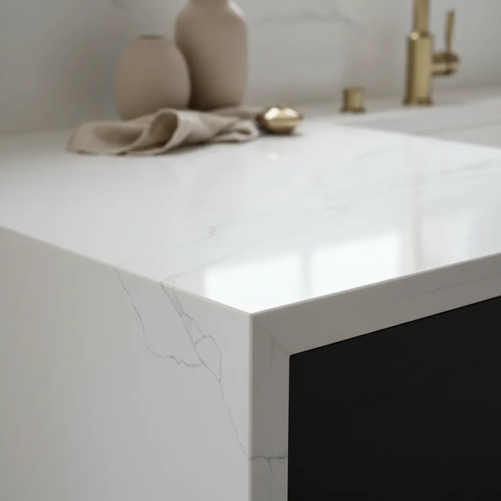 Precision mitered quartz countertop edge detail