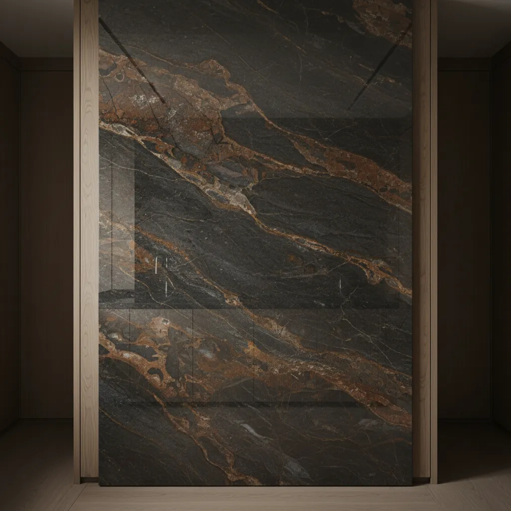 Durable dark granite surface detail in modern kitchen