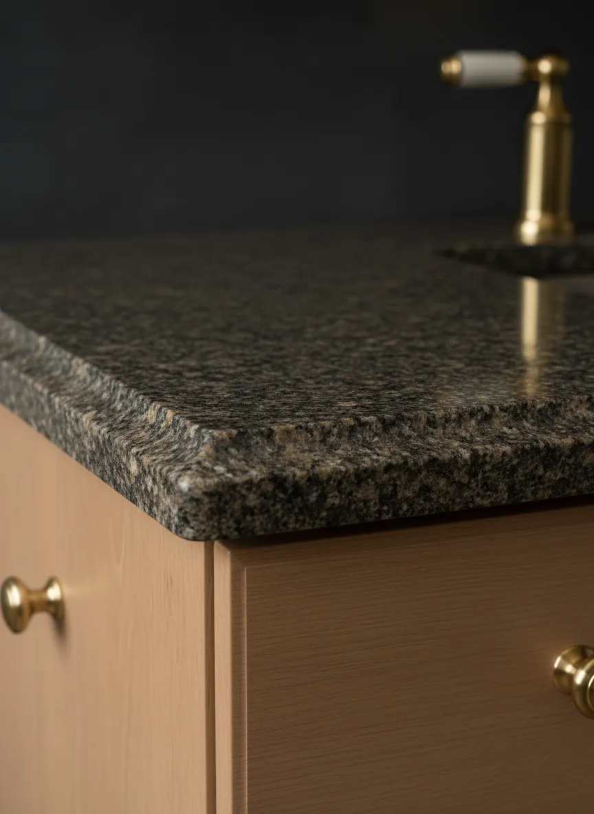 Premium granite countertop installation showcasing precision edge easing