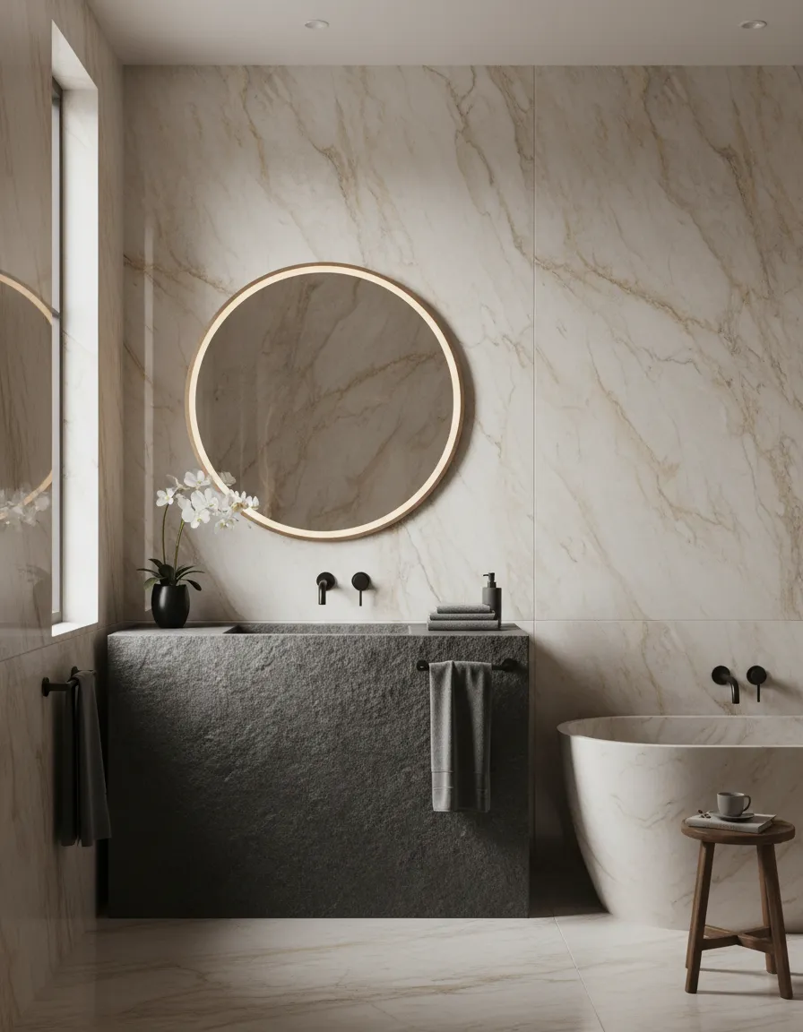 Spa-inspired bathroom remodeling in Montgomery County with custom stone vanities