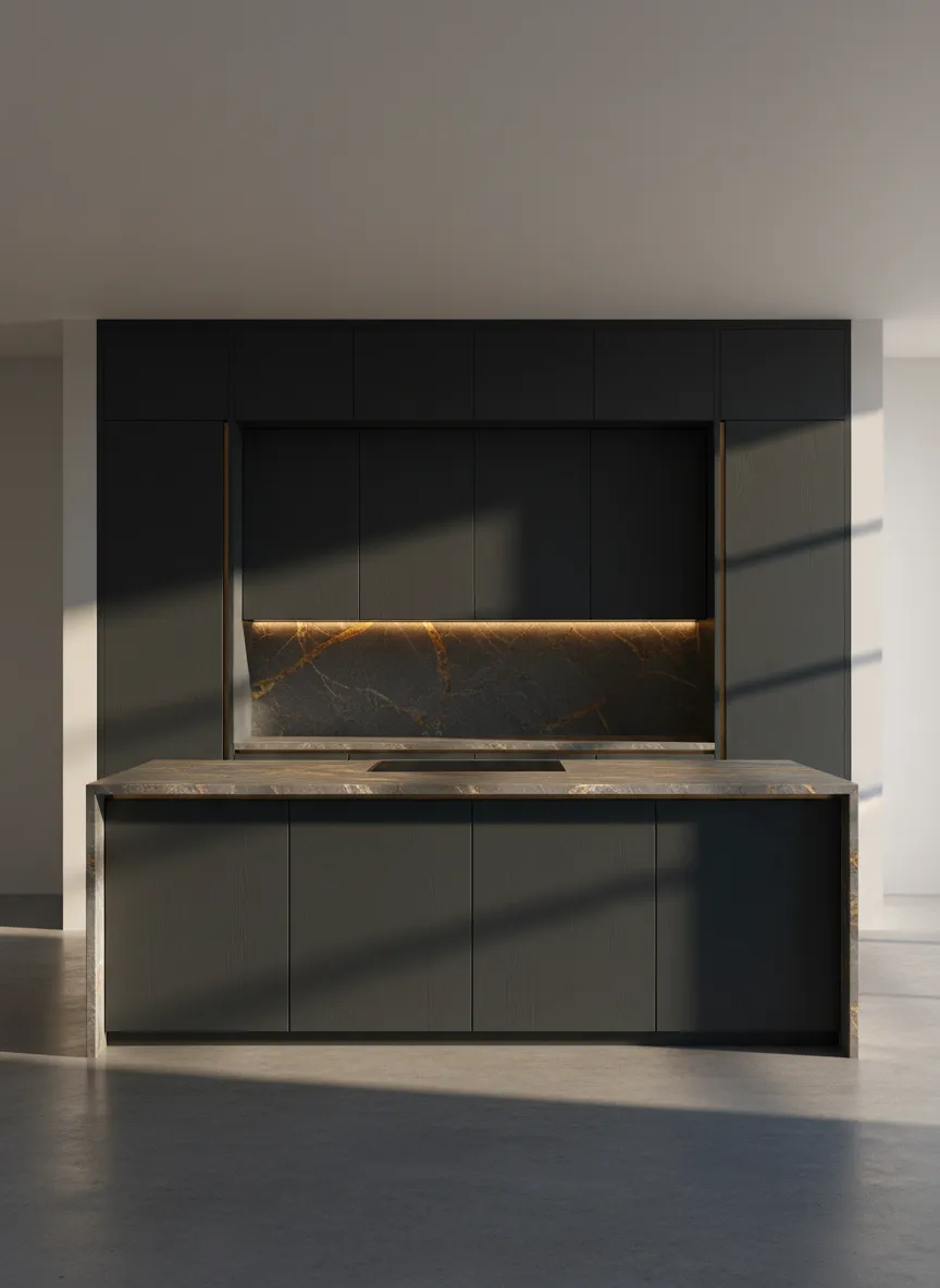 Architectural kitchen remodel showing precise cabinetry integration