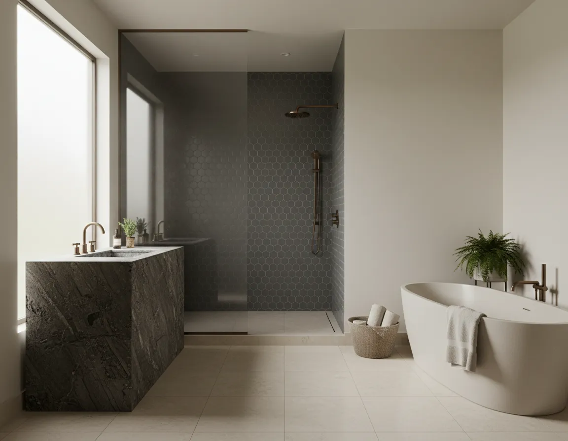High-end Bathroom Remodeling featuring Custom Stone Vanities and Zero-Entry Showers