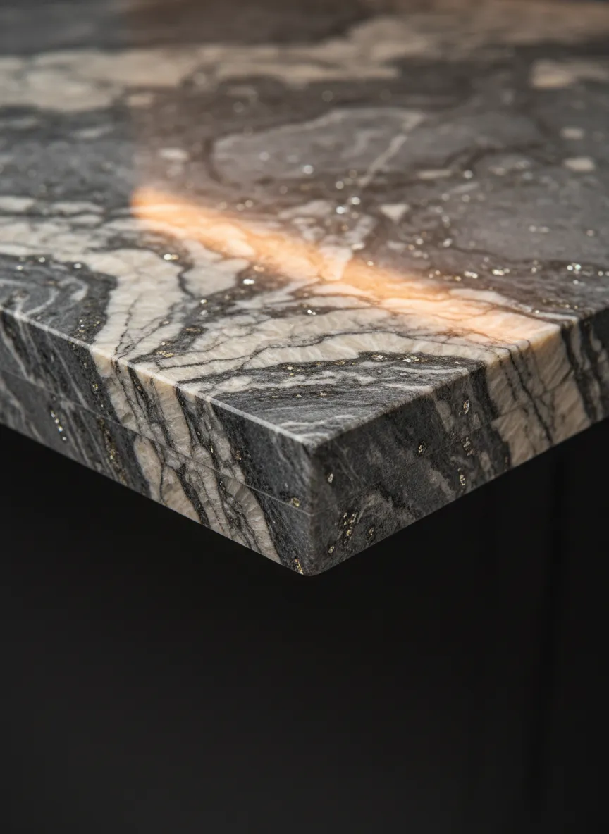 Detailed macro shot of premium natural stone textures used in Spring, Texas remodeling projects