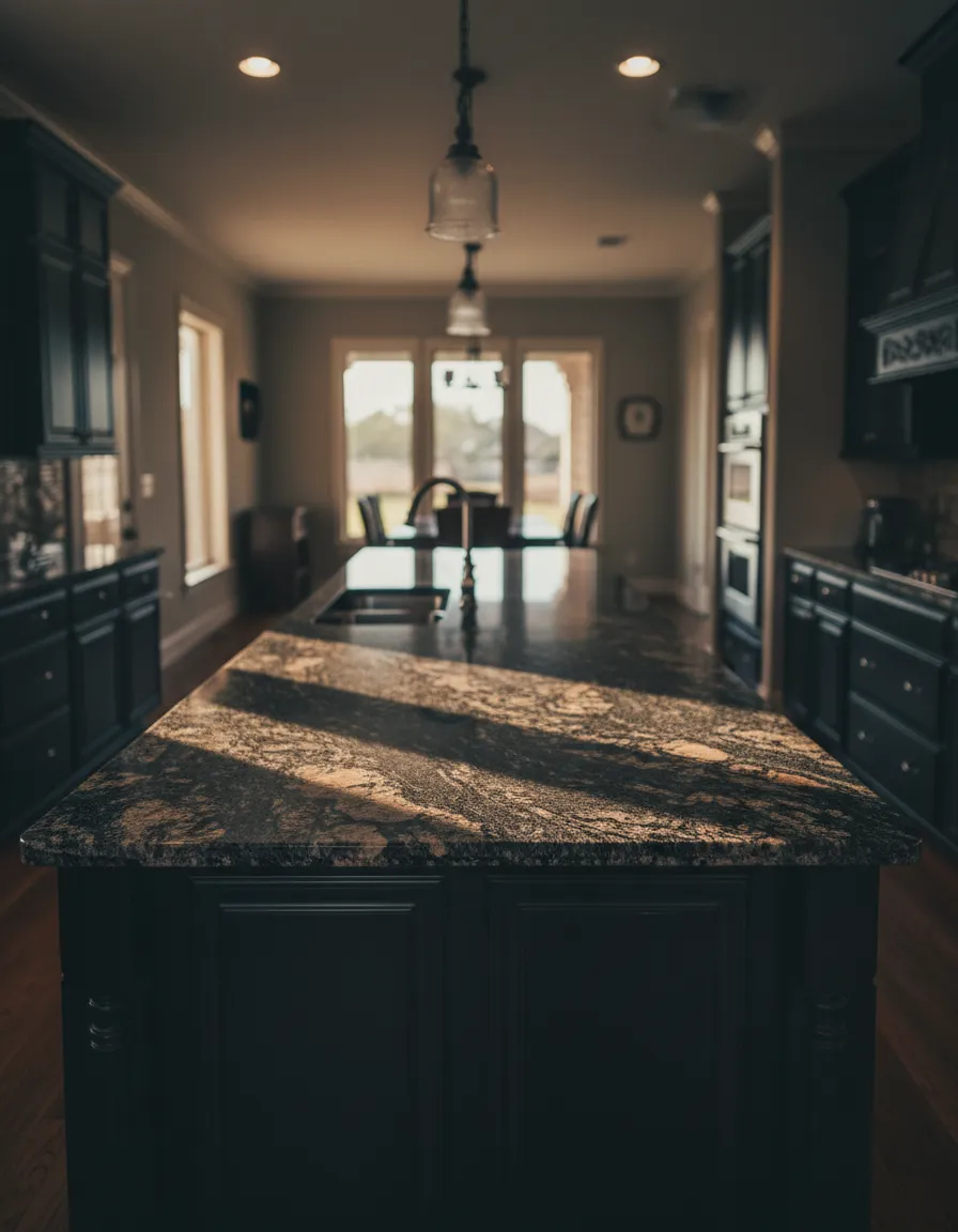 Luxurious custom granite kitchen island in a Spring, Texas home