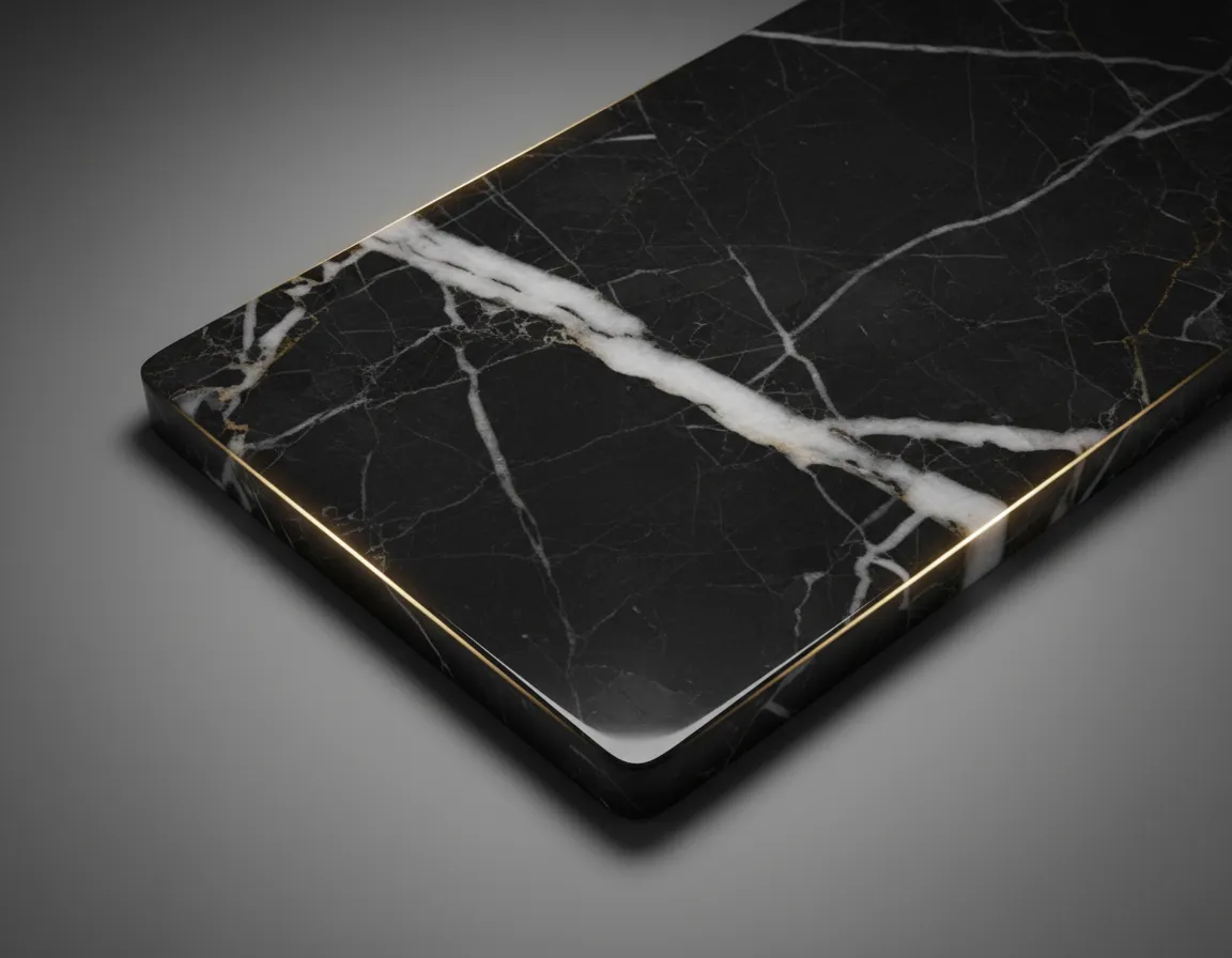 Nero Marquina marble slab sample showing black background with white veining