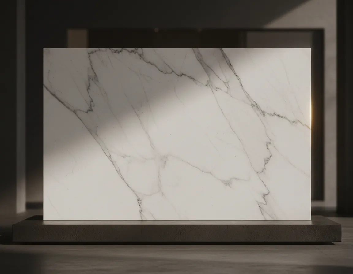 Carrara marble slab sample with soft gray veining