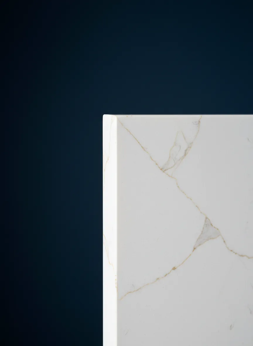 Close up of non-porous stain resistant luxury quartz surface