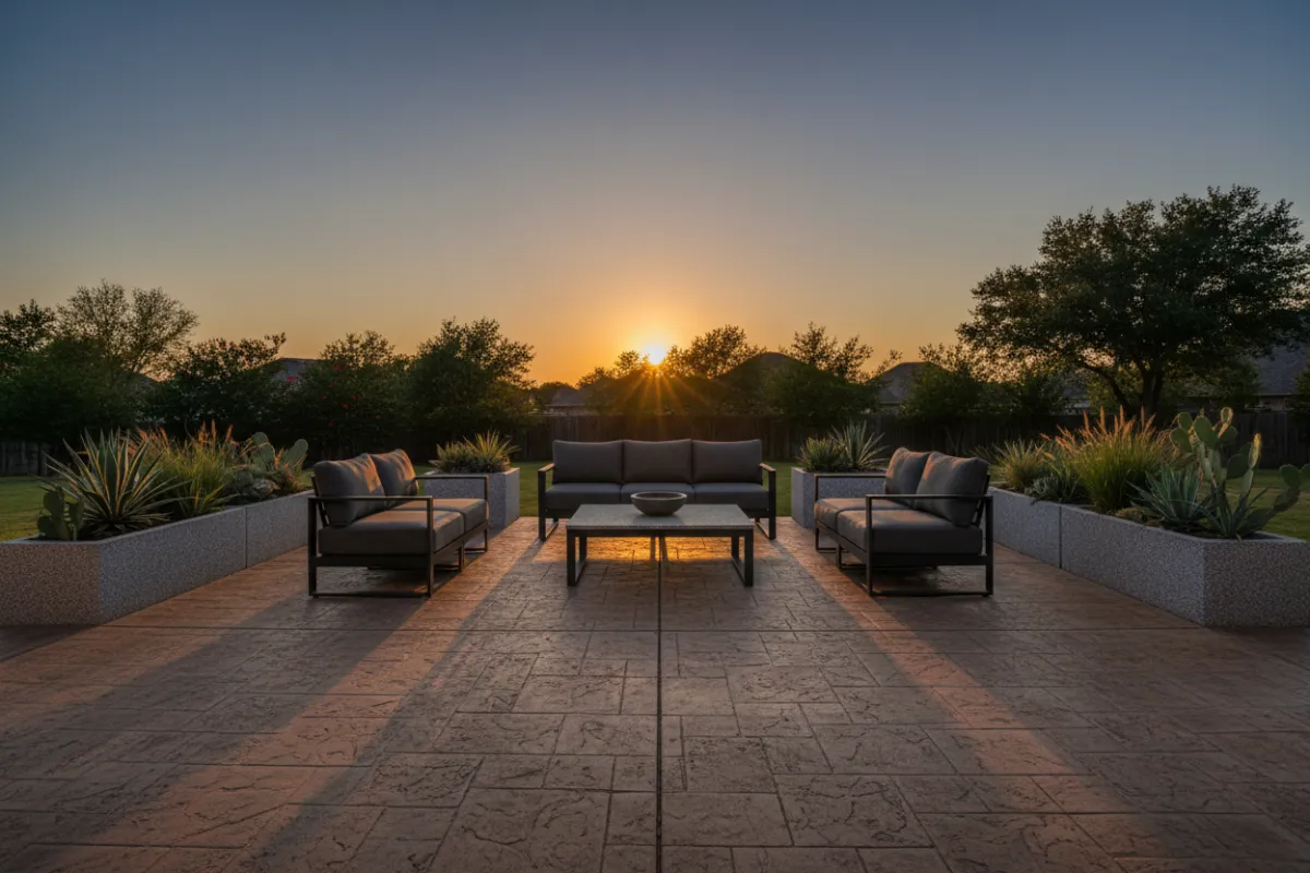 Stamped concrete patio and outdoor living space