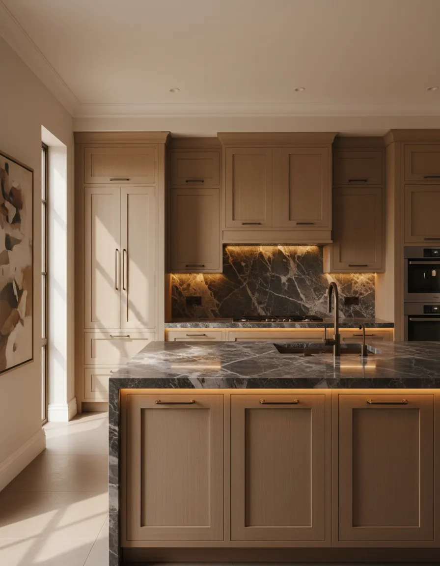 Beautiful custom kitchen remodel in Porter featuring elegant natural stone countertops and well-lit workspace