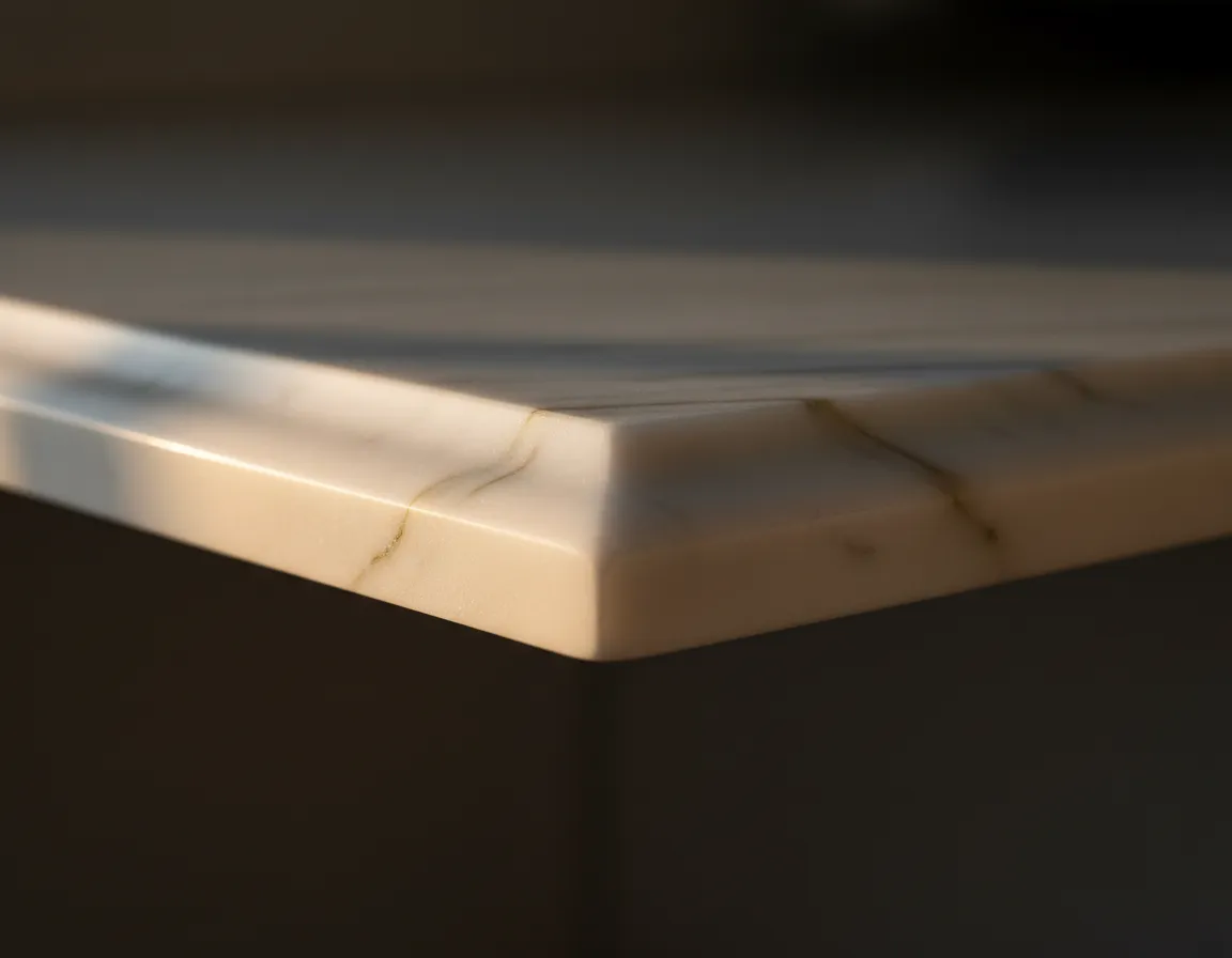 Masterful marble craftsmanship and veining alignment