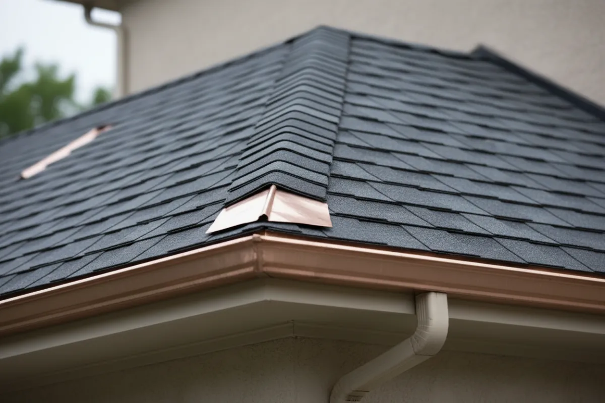 Residential roof mid-install showing crew work and staged safety gear.