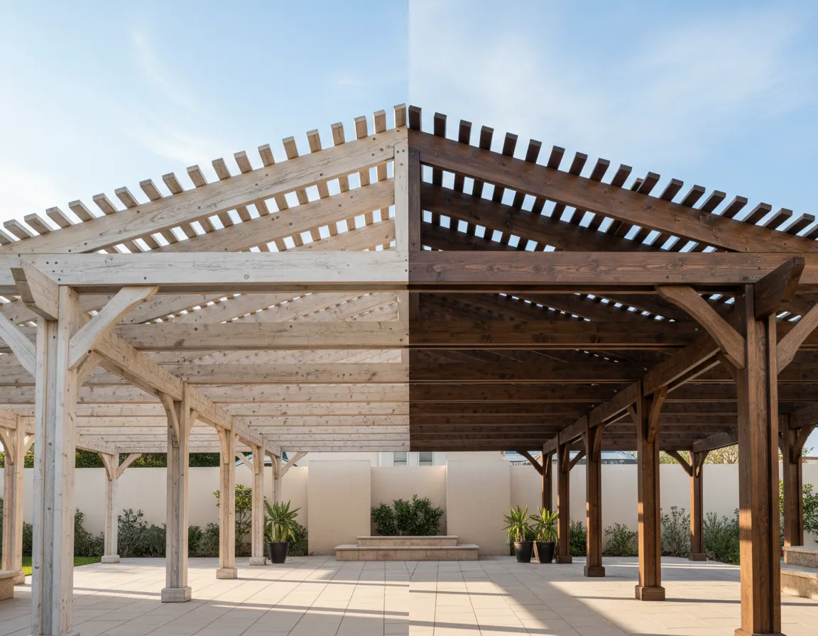Before and after pergola wood staining