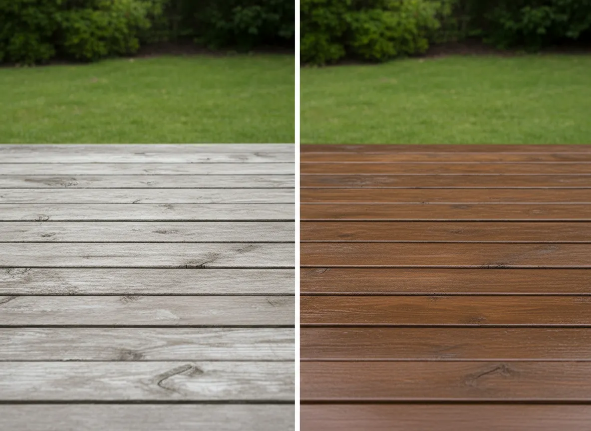Before and after of wood restoration and staining