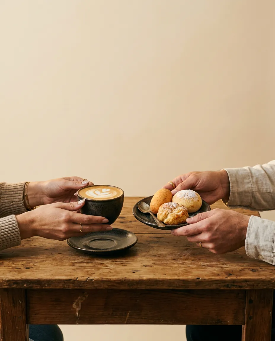 Guests enjoying artisanal coffee and gourmet savory bites at an elegant private catered event