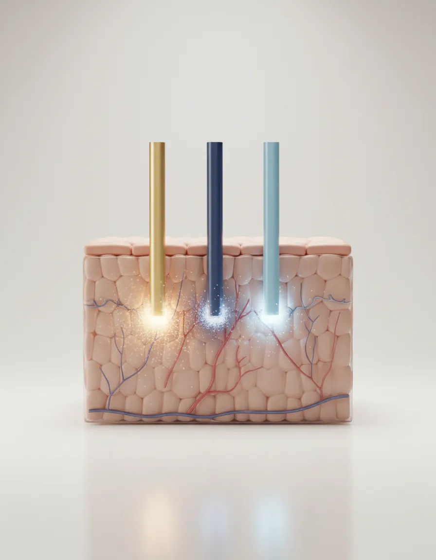 Clinical diagram demonstrating triple wavelength laser penetration depths