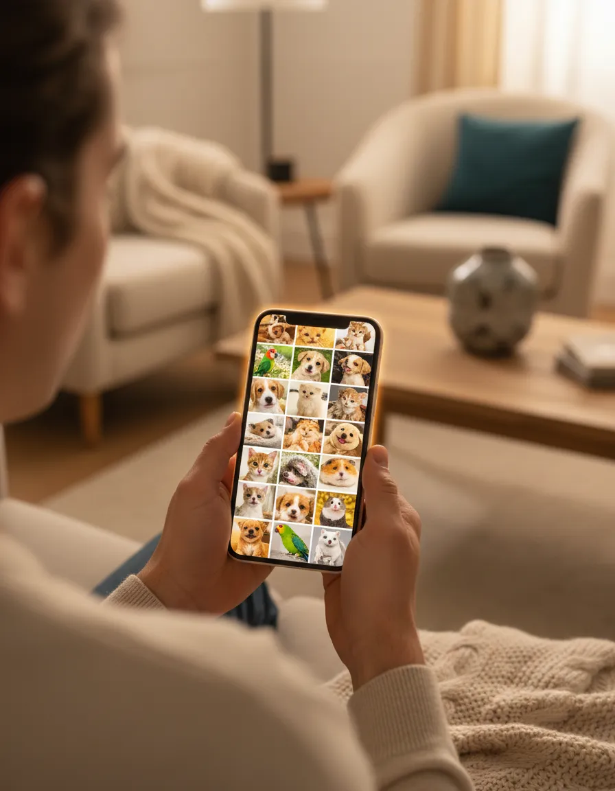 Phone scroll frustration with digital pet photos