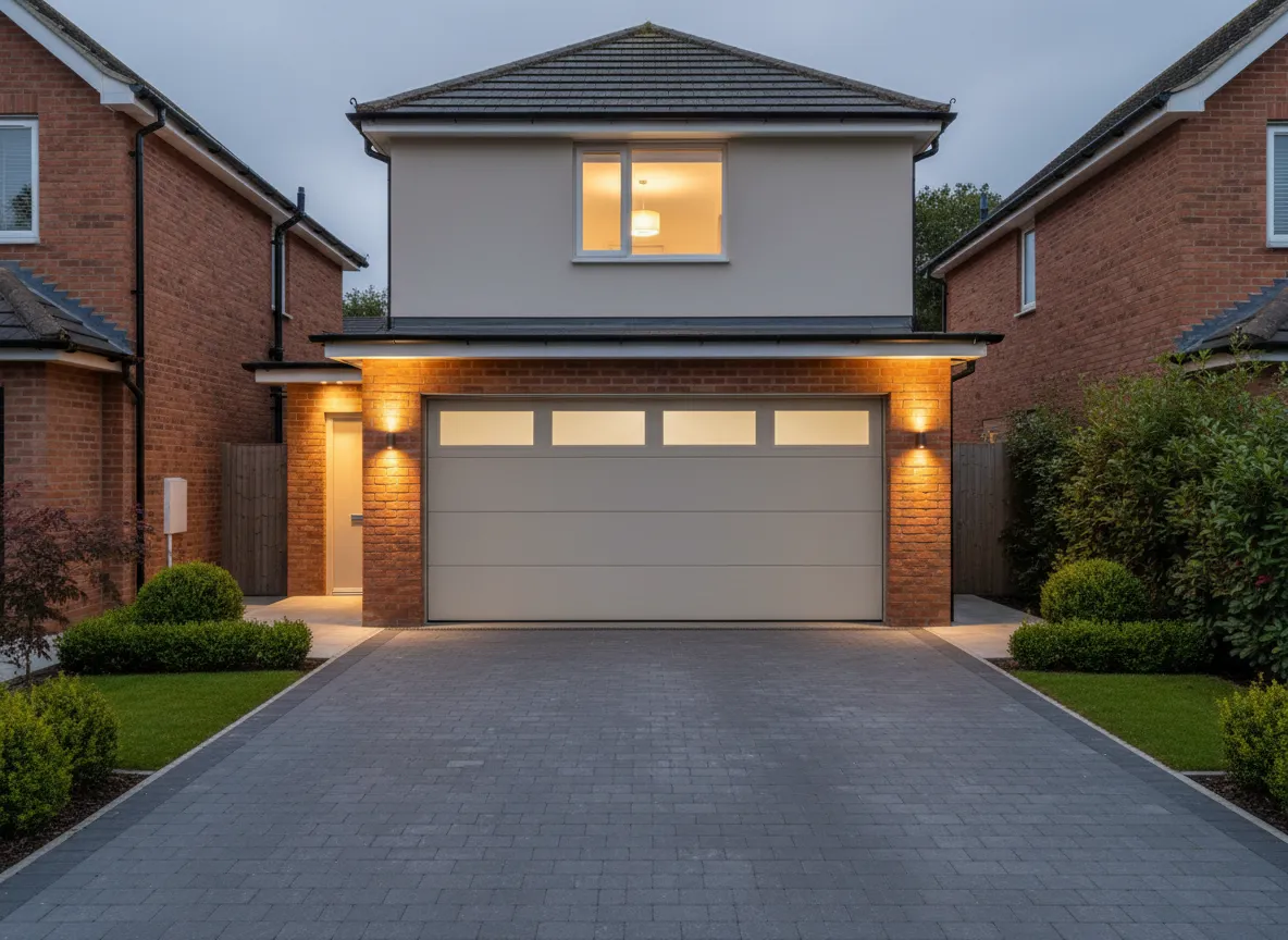 Modern garage door installed on a residential home