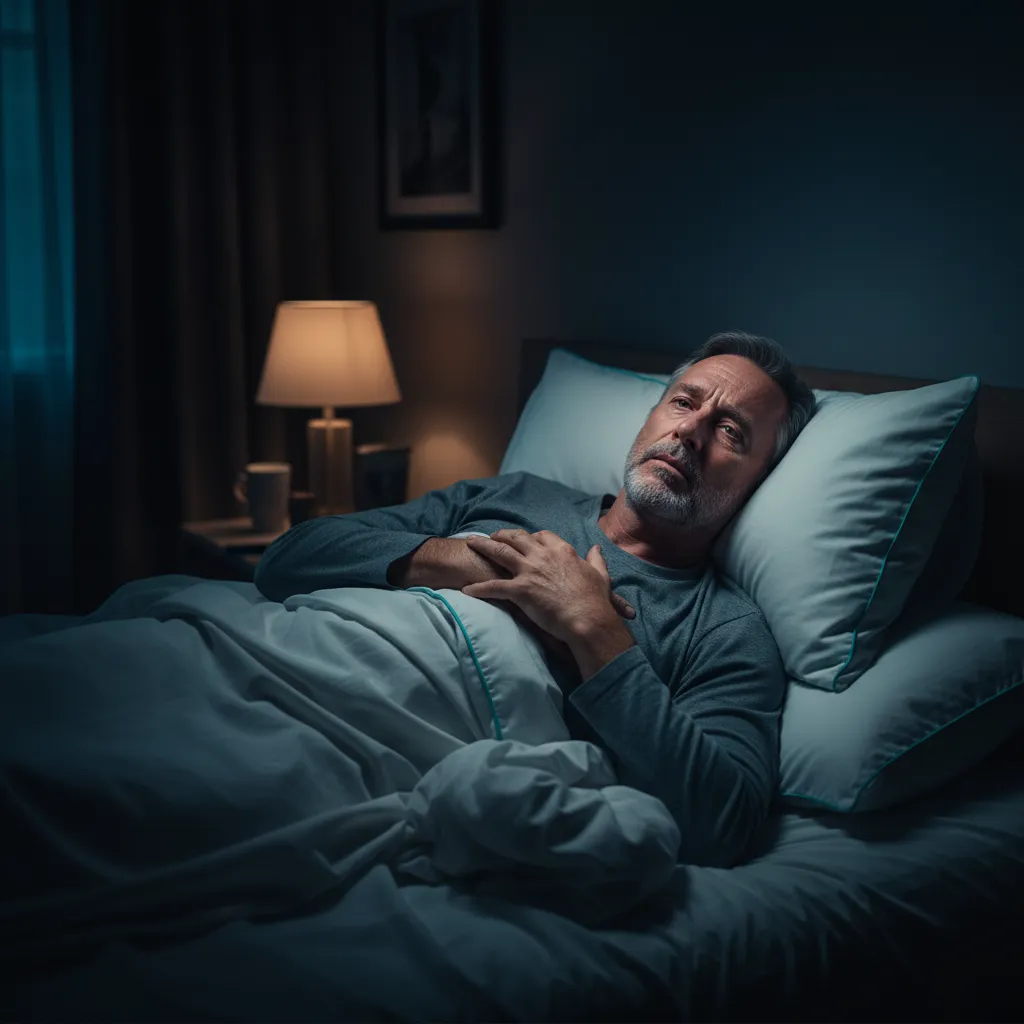 Man suffering from acid reflux at night