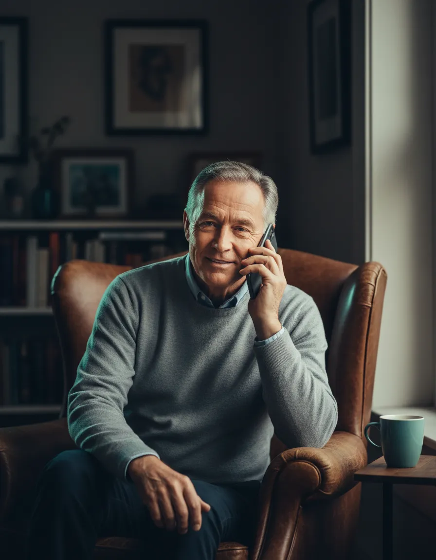 Warm, reassuring customer support representative on a phone call