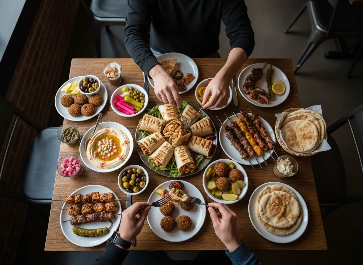 Halal shawarma and hummus