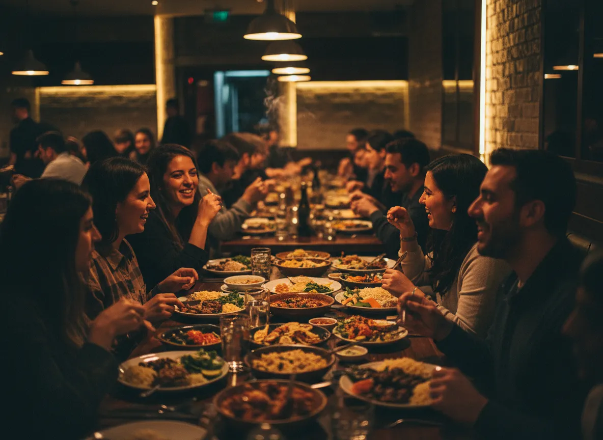 Packed halal restaurant interior at peak hour
