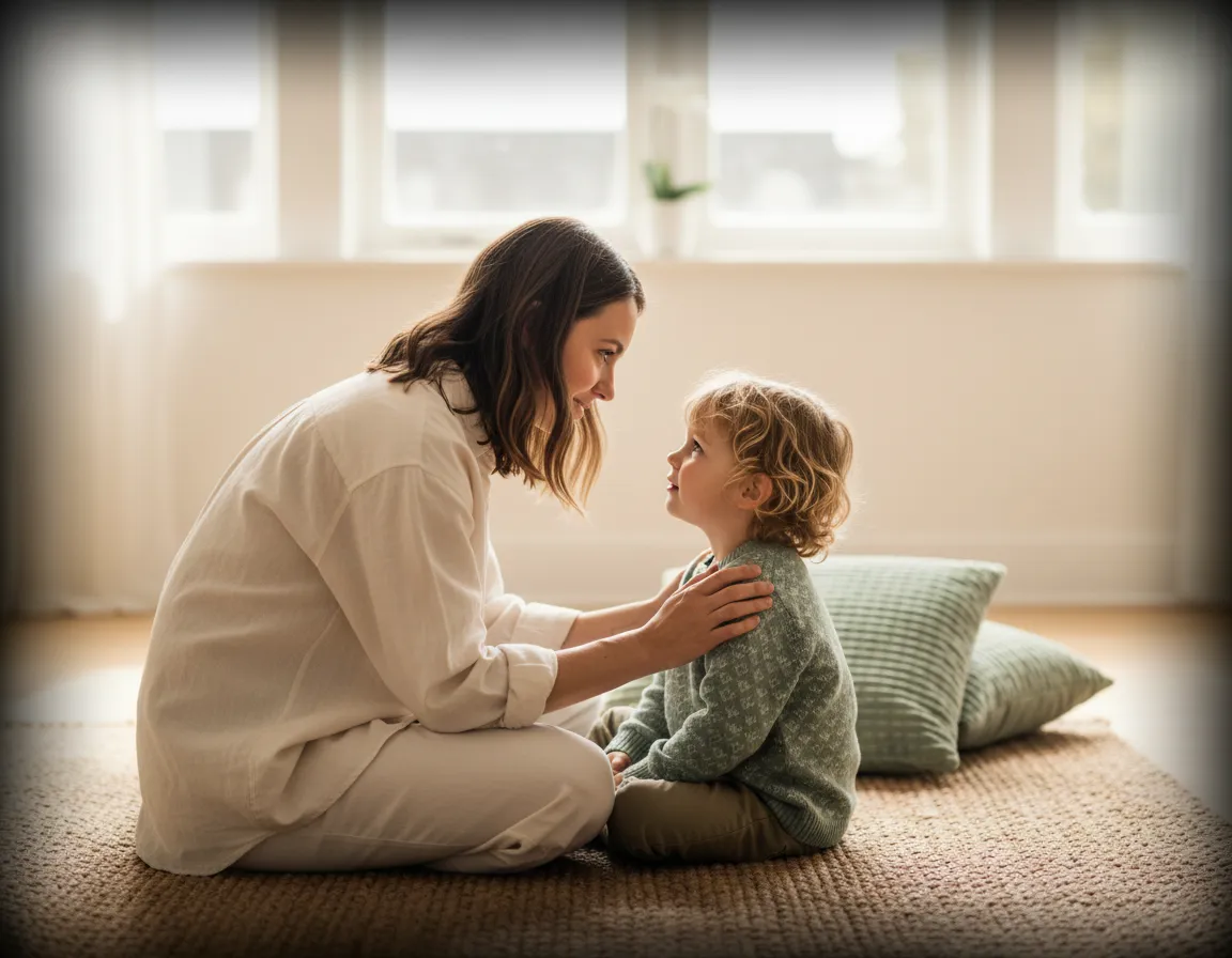 Soft focus parenting moment acknowledging emotion