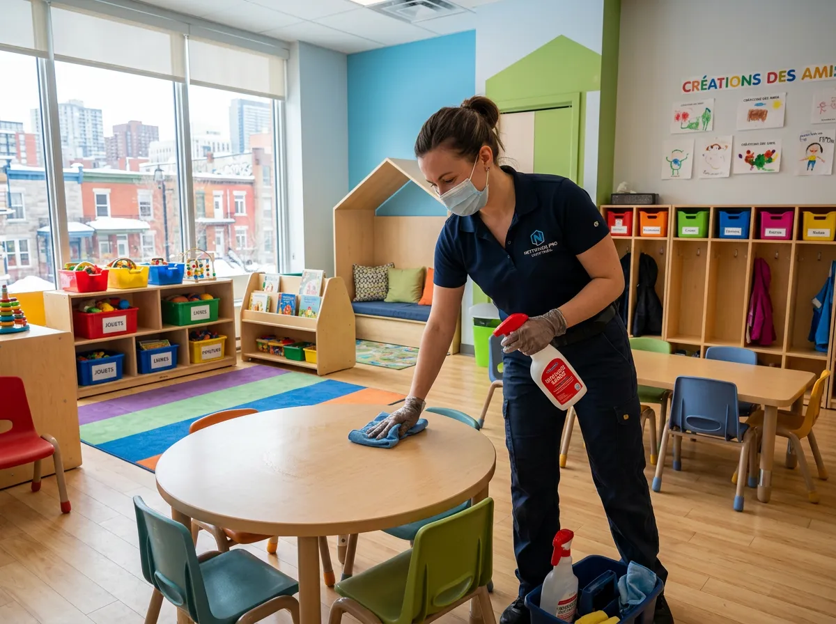 Nettoyage et désinfection d’une salle de garderie (CPE/crèche) à Montréal – service professionnel, ambiance propre et rassurante