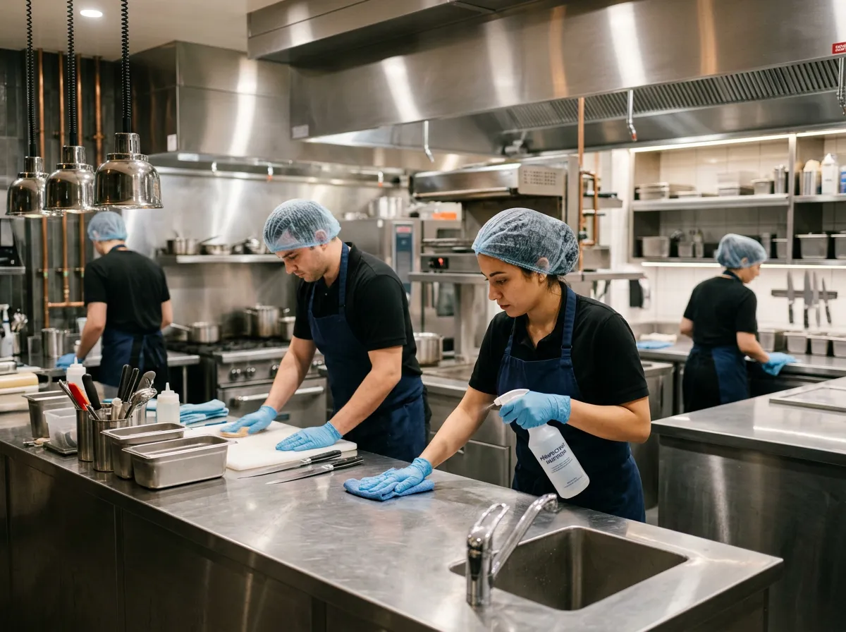 Nettoyage et désinfection d’une cuisine de restaurant à Montréal (inox, équipe professionnelle)