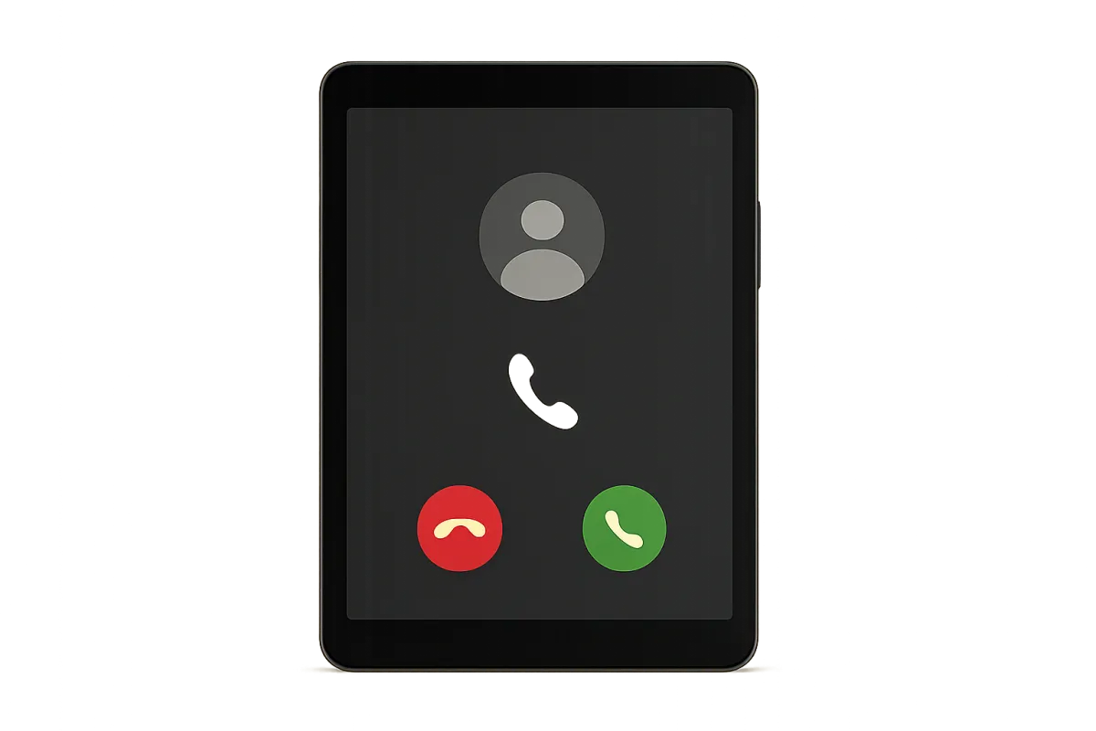 AIAgents247 dashboard product mockup on tablet device, incoming-call UI, isolated on transparent background.